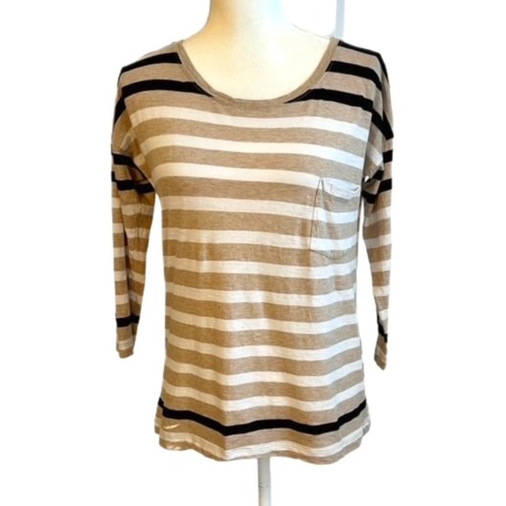 Madewell Striped Long Sleeve Pocket Tee Tan, Black White